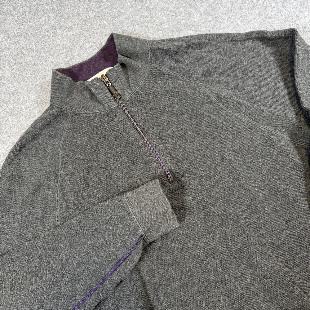 Tommy Bahama Sweater Mens Large Gray 1/4 Zip Mock Neck Reversible Knit Pullover